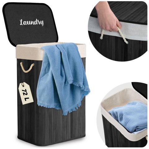 Bambusowy kosz na pranie bieliznę z pokrywą 72 l Massido