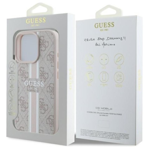 Guess 4G Printed Stripes MagSafe - Etui iPhone 16 Pro Max (różowy) Guess 4G Printed Stripes MagSafe - Etui iPhone 16 Pro Max (różowy)
