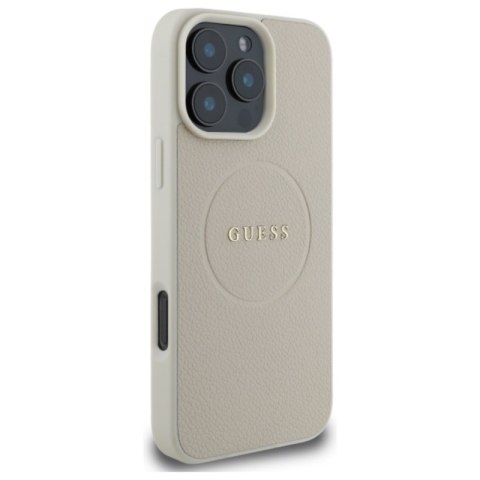 Guess Grained Ring MagSafe - Etui iPhone 16 Pro Max (beżowy) Guess Grained Ring MagSafe - Etui iPhone 16 Pro Max (beżowy)