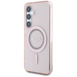Guess Rhinestones Printed Classic Logo MagSafe - Etui do Samsung Galaxy S25 (różowy)