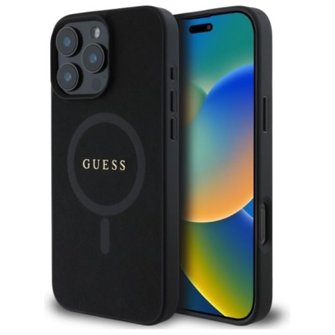 Guess Saffiano Classic Logo MagSafe - Etui iPhone 16 Pro Max (czarny) Guess Saffiano Classic Logo MagSafe - Etui iPhone 16 Pro Max (czarny)