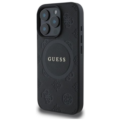 Guess Saffiano Peony Classic Logo MagSafe - Etui iPhone 16 Pro Max (czarny) Guess Saffiano Peony Classic Logo MagSafe - Etui iPhone 16 Pro Max (czarny)