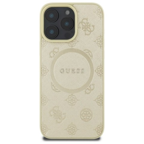 Guess Saffiano Peony Classic Logo MagSafe - Etui iPhone 16 Pro Max (złoty) Guess Saffiano Peony Classic Logo MagSafe - Etui iPhone 16 Pro Max (złoty)
