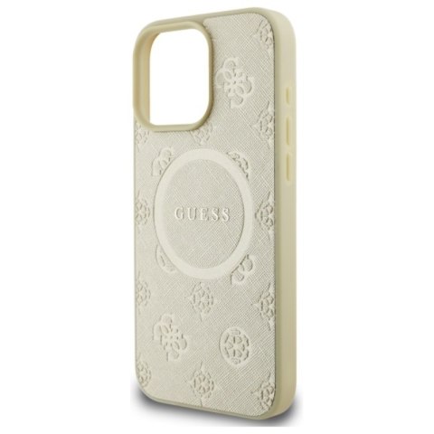 Guess Saffiano Peony Classic Logo MagSafe - Etui iPhone 16 Pro Max (złoty) Guess Saffiano Peony Classic Logo MagSafe - Etui iPhone 16 Pro Max (złoty)