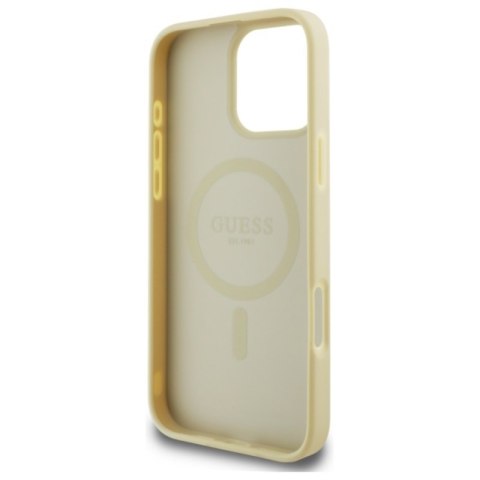 Guess Saffiano Peony Classic Logo MagSafe - Etui iPhone 16 Pro Max (złoty) Guess Saffiano Peony Classic Logo MagSafe - Etui iPhone 16 Pro Max (złoty)