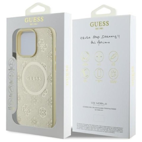 Guess Saffiano Peony Classic Logo MagSafe - Etui iPhone 16 Pro Max (złoty) Guess Saffiano Peony Classic Logo MagSafe - Etui iPhone 16 Pro Max (złoty)