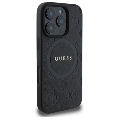 Guess Saffiano Peony Classic Logo MagSafe - Etui iPhone 16 Pro (czarny) Guess Saffiano Peony Classic Logo MagSafe - Etui iPhone 16 Pro (czarny)