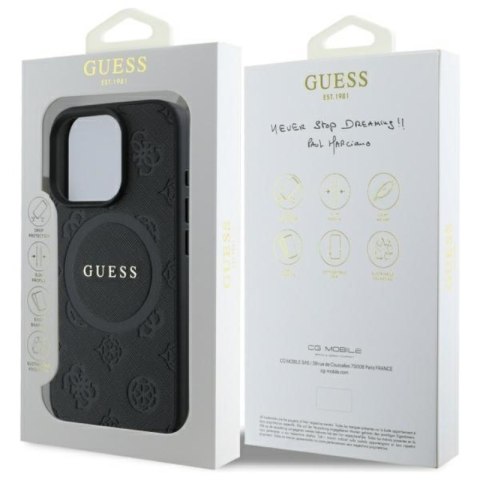 Guess Saffiano Peony Classic Logo MagSafe - Etui iPhone 16 Pro (czarny) Guess Saffiano Peony Classic Logo MagSafe - Etui iPhone 16 Pro (czarny)