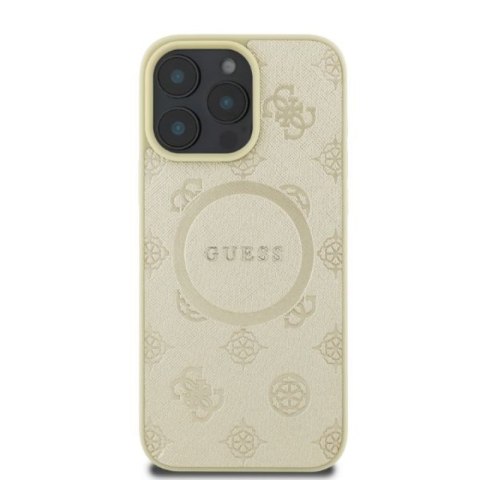 Guess Saffiano Peony Classic Logo MagSafe - Etui iPhone 16 Pro (złoty) Guess Saffiano Peony Classic Logo MagSafe - Etui iPhone 16 Pro (złoty)