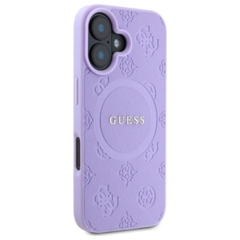 Guess Saffiano Peony Classic Logo MagSafe - Etui iPhone 16 (fioletowy) Guess Saffiano Peony Classic Logo MagSafe - Etui iPhone 16 (fioletowy)