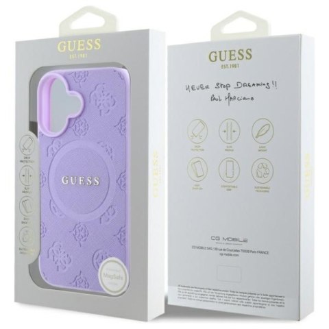 Guess Saffiano Peony Classic Logo MagSafe - Etui iPhone 16 (fioletowy) Guess Saffiano Peony Classic Logo MagSafe - Etui iPhone 16 (fioletowy)