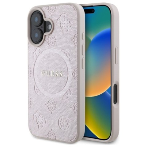Guess Saffiano Peony Classic Logo MagSafe - Etui iPhone 16 (różowy) Guess Saffiano Peony Classic Logo MagSafe - Etui iPhone 16 (różowy)