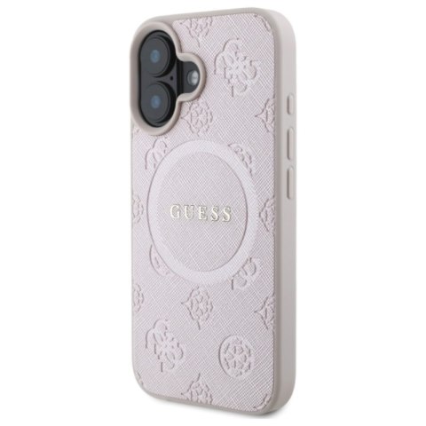 Guess Saffiano Peony Classic Logo MagSafe - Etui iPhone 16 (różowy) Guess Saffiano Peony Classic Logo MagSafe - Etui iPhone 16 (różowy)
