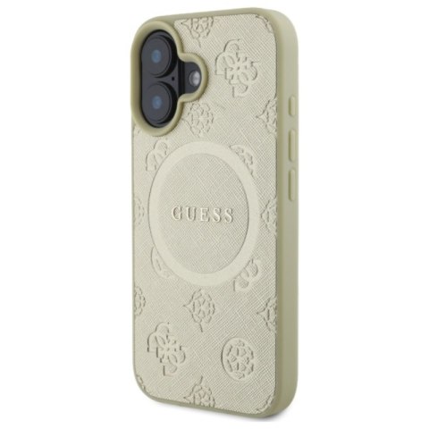 Guess Saffiano Peony Classic Logo MagSafe - Etui iPhone 16 (złoty) Guess Saffiano Peony Classic Logo MagSafe - Etui iPhone 16 (złoty)