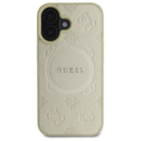 Guess Saffiano Peony Classic Logo MagSafe - Etui iPhone 16 (złoty) Guess Saffiano Peony Classic Logo MagSafe - Etui iPhone 16 (złoty)