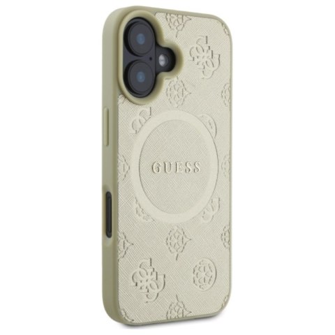 Guess Saffiano Peony Classic Logo MagSafe - Etui iPhone 16 (złoty) Guess Saffiano Peony Classic Logo MagSafe - Etui iPhone 16 (złoty)