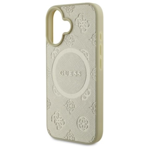 Guess Saffiano Peony Classic Logo MagSafe - Etui iPhone 16 (złoty) Guess Saffiano Peony Classic Logo MagSafe - Etui iPhone 16 (złoty)