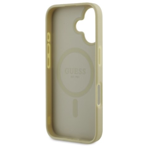 Guess Saffiano Peony Classic Logo MagSafe - Etui iPhone 16 (złoty) Guess Saffiano Peony Classic Logo MagSafe - Etui iPhone 16 (złoty)