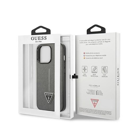 Guess Saffiano Triangle Logo Case - Etui iPhone 14 Pro (srebrny) Guess Saffiano Triangle Logo Case - Etui iPhone 14 Pro (srebrny)