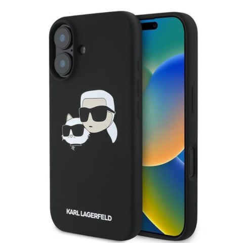 Karl Lagerfeld Silicone Double Heads Print MagSafe - Etui iPhone 16 Plus (czarny) Karl Lagerfeld Silicone Double Heads Print MagSafe - Etui iPhone 16 Plus (czarny)