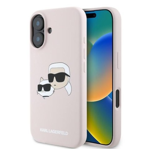 Karl Lagerfeld Silicone Double Heads Print MagSafe - Etui iPhone 16 Plus (różowy) Karl Lagerfeld Silicone Double Heads Print MagSafe - Etui iPhone 16 Plus (różowy)