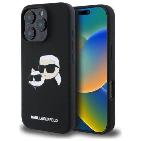 Karl Lagerfeld Silicone Double Heads Print MagSafe - Etui iPhone 16 Pro Max (czarny) Karl Lagerfeld Silicone Double Heads Print MagSafe - Etui iPhone 16 Pro Max (czarny)