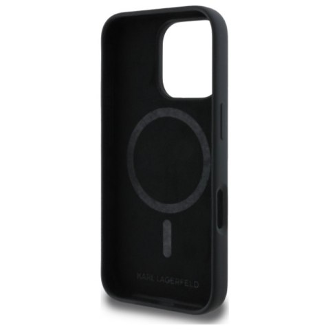 Karl Lagerfeld Silicone Double Heads Print MagSafe - Etui iPhone 16 Pro (czarny) Karl Lagerfeld Silicone Double Heads Print MagSafe - Etui iPhone 16 Pro (czarny)