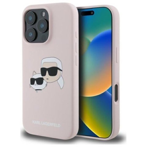 Karl Lagerfeld Silicone Double Heads Print MagSafe - Etui iPhone 16 Pro (różowy) Karl Lagerfeld Silicone Double Heads Print MagSafe - Etui iPhone 16 Pro (różowy)