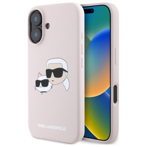 Karl Lagerfeld Silicone Double Heads Print MagSafe - Etui iPhone 16 (różowy) Karl Lagerfeld Silicone Double Heads Print MagSafe - Etui iPhone 16 (różowy)