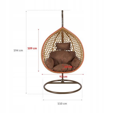 FOTEL WISZĄCY BUJANY OGRODOWY KOSZ HUŚTAWKA JAJO KOKON PREMIUM + PODUSZKI