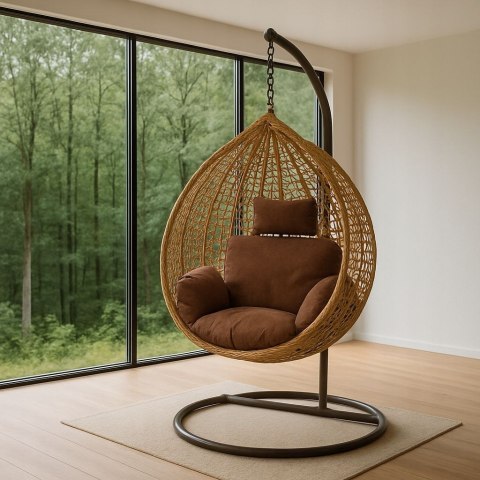 FOTEL WISZĄCY BUJANY OGRODOWY KOSZ HUŚTAWKA JAJO KOKON PREMIUM + PODUSZKI