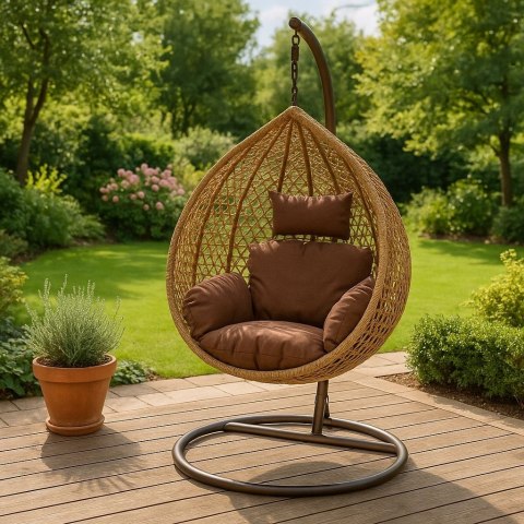FOTEL WISZĄCY BUJANY OGRODOWY KOSZ HUŚTAWKA JAJO KOKON PREMIUM + PODUSZKI