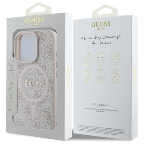 Guess 4G Ring Classic Logo MagSafe - Etui iPhone 16 Pro Max (różowy) Guess 4G Ring Classic Logo MagSafe - Etui iPhone 16 Pro Max (różowy)