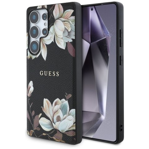 Guess Grained Printed Flower Pattern MagSafe - Etui do Samsung Galaxy S25 Ultra (czarny) Guess Grained Printed Flower Pattern MagSafe - Etui do Samsung Galaxy S25 Ultra (czarny)