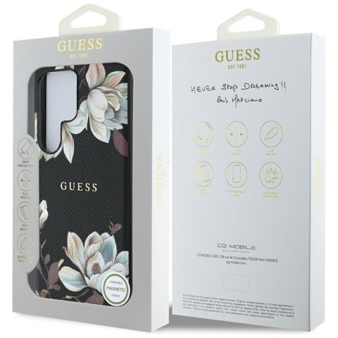 Guess Grained Printed Flower Pattern MagSafe - Etui do Samsung Galaxy S25 Ultra (czarny) Guess Grained Printed Flower Pattern MagSafe - Etui do Samsung Galaxy S25 Ultra (czarny)