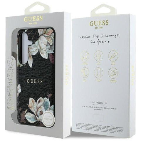 Guess Grained Printed Flower Pattern MagSafe - Etui do Samsung Galaxy S25 (czarny) Guess Grained Printed Flower Pattern MagSafe - Etui do Samsung Galaxy S25 (czarny)