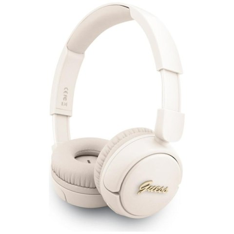 Guess Metal Logo Script - Bezprzewodowe słuchawki nauszne Bluetooth V5.3 (beżowy)