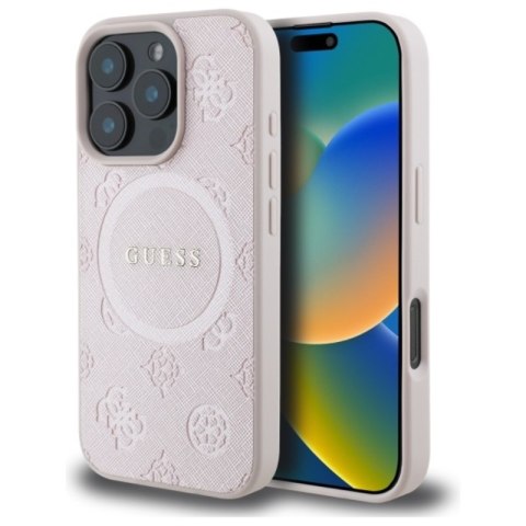Guess Saffiano Peony Classic Logo MagSafe - Etui iPhone 16 Pro Max (różowy) Guess Saffiano Peony Classic Logo MagSafe - Etui iPhone 16 Pro Max (różowy)