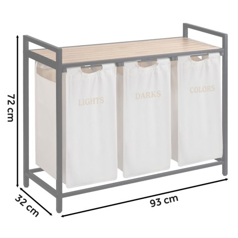 Kosz na pranie bieliznę trzykomorowy na stelażu 120 l Massido