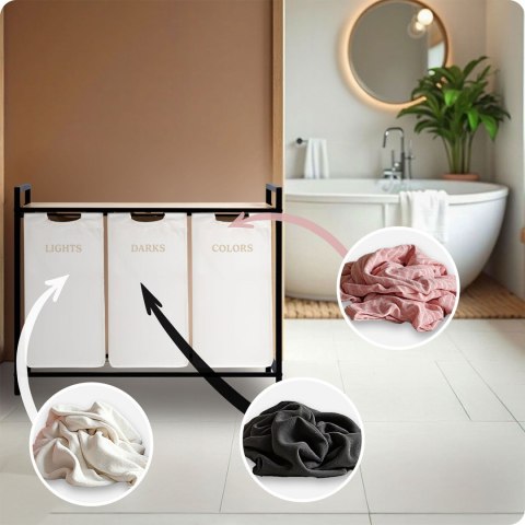 Kosz na pranie bieliznę trzykomorowy na stelażu 120 l Massido