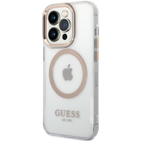 Guess Metal Outline Magsafe - Etui iPhone 15 (przezroczysty / złoty) Guess Metal Outline Magsafe - Etui iPhone 15 (przezroczysty / złoty)