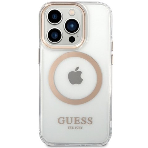 Guess Metal Outline Magsafe - Etui iPhone 15 (przezroczysty / złoty) Guess Metal Outline Magsafe - Etui iPhone 15 (przezroczysty / złoty)