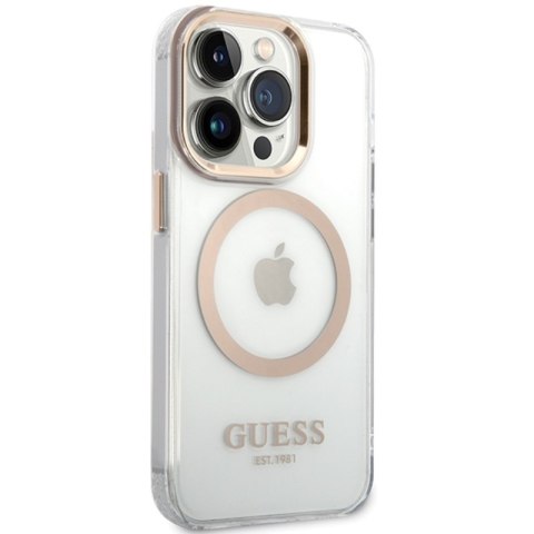 Guess Metal Outline Magsafe - Etui iPhone 15 (przezroczysty / złoty) Guess Metal Outline Magsafe - Etui iPhone 15 (przezroczysty / złoty)