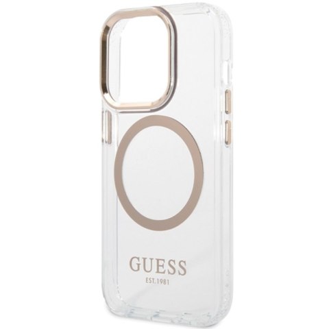 Guess Metal Outline Magsafe - Etui iPhone 15 (przezroczysty / złoty) Guess Metal Outline Magsafe - Etui iPhone 15 (przezroczysty / złoty)