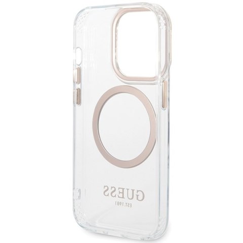 Guess Metal Outline Magsafe - Etui iPhone 15 (przezroczysty / złoty) Guess Metal Outline Magsafe - Etui iPhone 15 (przezroczysty / złoty)