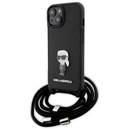 Karl Lagerfeld Crossbody Saffiano Monogram Ikonik Metal Pin - Etui iPhone 15 (czarny)