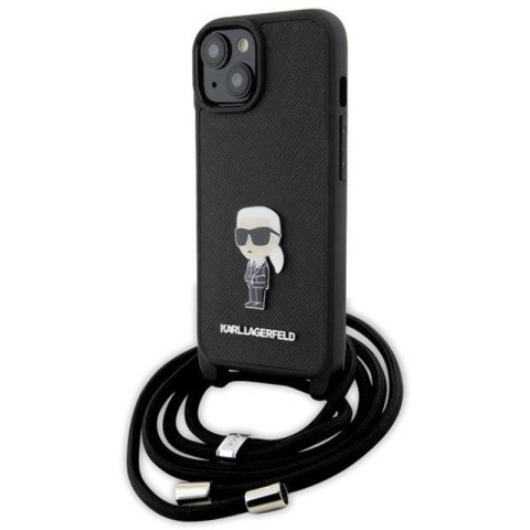 Karl Lagerfeld Crossbody Saffiano Monogram Ikonik Metal Pin - Etui iPhone 15 (czarny) Karl Lagerfeld Crossbody Saffiano Monogram Ikonik Metal Pin - Etui iPhone 15 (czarny)