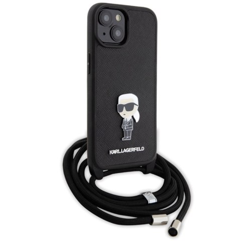 Karl Lagerfeld Crossbody Saffiano Monogram Ikonik Metal Pin - Etui iPhone 15 (czarny) Karl Lagerfeld Crossbody Saffiano Monogram Ikonik Metal Pin - Etui iPhone 15 (czarny)