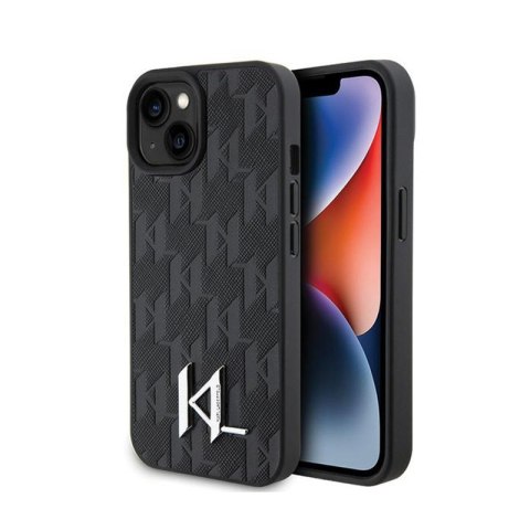 Karl Lagerfeld Leather Monogram Hot Stamp Metal Logo - Etui iPhone 15 (czarny) Karl Lagerfeld Leather Monogram Hot Stamp Metal Logo - Etui iPhone 15 (czarny)