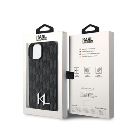 Karl Lagerfeld Leather Monogram Hot Stamp Metal Logo - Etui iPhone 15 (czarny) Karl Lagerfeld Leather Monogram Hot Stamp Metal Logo - Etui iPhone 15 (czarny)